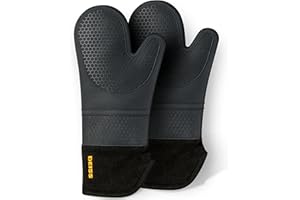 Deiss PRO Set di guanti da forno in silicone resistenti al calore e alle macchie, guanti da barbecue con fodera in cotone morbido, impermeabili, guanti da cucina flessibili extra lunghi