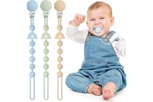 BebeCalin Dummy Clip, 3 PCS Premium Silicone Pacifier Clips, BPA Free Soother Clips for Boys and Girls, Newborn Baby Dummy Clip