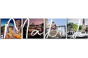 Decographics | Cuadros Decorativos salón | Decoración del hogar | Cuadros Modernos Salón | Decoración Creativa |Ciudad | 20x20 cm C/U | 4 Cuadros (Madrid España)