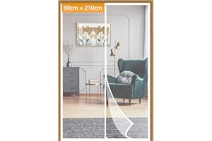 Yotache Fly Screen Door White with Magnets 90 x 210 cm, Reinforced Polyester with Full Frame Hook&Loop Strip and Special Windproof Hasp Design