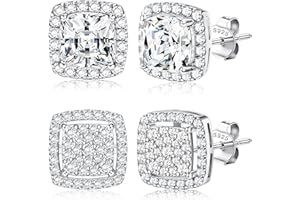 Dochais 2 Paia di orecchini donna uomo argento 925 Placcato Oro 14K orecchini diamante anallergici zirconi cubici rotondi quadrati imitazione diamante per donna uomo