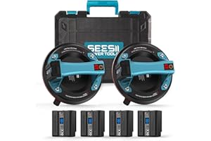 Seesii Akku Saugheber für Fliesen 2er-Set, 200mm Fliesenheber Saugheber Elektrischer mit 4x 2400mAh Akkus, LCD-Anzeige, Tragkraft Max.270KG, Vakuumheber Saugnäpfe für Terrassenplatten, Gas, Marmor