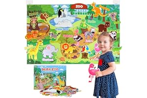 Taika 41Pcs Zoo Animals Felt Story Board Set, 43x28 inch Jungle Animals Flannel Board, Felt Toys, Preschool Learning Interactive Storytelling Teaching Play Activity Kits for Toddlers