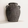 Mulberry Lane Co. Handmade Black Vase - 9.5'' Tall Terracotta Vase, Vintage vase, Black ceramic vase, Rustic Antique Decor with 3 Ear Design, Wide Mouth, Non-Slip Bottom, Matte Finish for Home Decor