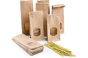 ‎LOGBUCH-VERLAG Braune Blockbodenbeutel, 25 Stück: Papiertüten mit Sichtfenster, Tüten Klein, Kekstüten Braun, Geschenktüte Weihnachten für Lebensmittel, Kraftpapiertüten, Papiertüte mit Verschluss, 7 x 4 x 20,5 cm