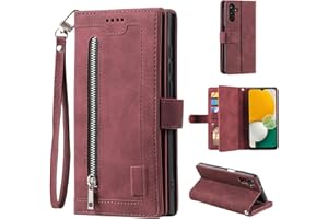 EYZUTAK Etui na telefon komórkowy Samsung Galaxy A55 5G, etui z klapką, skórzane etui z zamkiem błyskawicznym, zapięcie magnetyczne, portfel z 9 przegródkami na karty, funkcja stojaka, retro, matowa,
