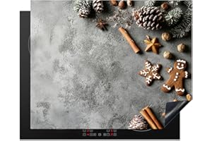 KitchenYeah© Protection Plaque Cuisson Deco Cuisine Cache Induction 65x52 cm Protège Pour Cuisiniere Protection Noël - Pâtisserie - Gris - Rustique