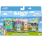Bluey - 4'l&uuml; fig&uuml;r paketi Burada b&uuml;y&uuml;kanneler geliyor, hareketli kollu ve aksesuarlı, 6 &ndash; 7,6 cm b&uuml;y&uuml;kl&uuml;ğ&uuml;nde, hareketli &ccedil;ocu