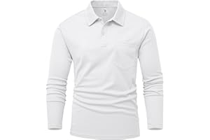 Rdruko Men's Breathable Long Sleeve Polo Shirts Casual Smart Button Neck T Shirts Wicking Quick Dry Work Golf Hiking Tops with Pocket