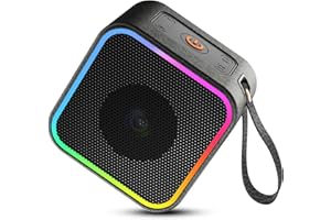 Hosgubo Altavoz Bluetooth 5.3, Altavoz Potente Portátil, 10H de reproducción, Potentes Bajos mejorados, con luz RGB de Color incorporada, micrófono, protección de Cuero PU, para el hogar y Aire Libre