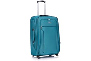 Aerostar Medium 26” Lightweight Softshell Expandable Suitcase, Check in Luggage 2 Corner Wheels with Integrated Combination Lock for 15 to 20kg (Teal, 77 litres)