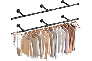 SONGMICS Kleiderstange für die Wand, 2er Set, Kleiderständer Wandmontage, Industrie-Design, platzsparend, 30 x 170 x 7 cm, 68 kg Belastbarkeit, einfache Montage, schwarz HSR104B02