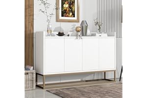 Kehun Sideboard Aufbewahrungsschrank Weiß für Wohnzimmer und Esszimmer Küche, Kommode Schrank Buffetschrank 120×30×80 cm mit 4-Türiger Griffloser.