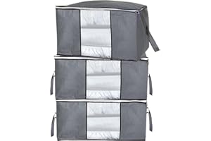 FANHOMAS 3 Stück Aufbewahrungstasche, 90L Aufbewahrungsbox mit Deckel groß Kleideraufbewahrung Organisation, Aufbewahrung Kleidung, Aufbewahrungsbox für Kleiderschrank Bettdecken Decken