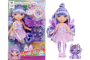Rainbow High Littles Rainbow Fantasy Fairies & Pet - Amethyst, Viola - Bambola Piccola 14 cm Snodata e Animaletto Magico Unicorno Pegaso Fantasy con Ali da Fata intercambiabili. Età 4+