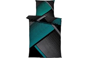 one-home Winter Bettwäsche Thermo Fleece Kuschelig Warme Bettbezüge Flauschig Warm Weich, Größe:2 teilig 135x200 cm, Farbe:Geometrisch Petrol