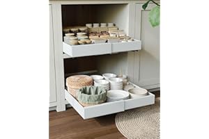 NETEL 2 sztuki szuflad teleskopowych, wysuwane szuflady kuchenne, regulowana szerokość 32-52 cm, głębokość 42 cm, z klejem, bez wiercenia, do kuchni, organizer do szafki kuchennej, biały