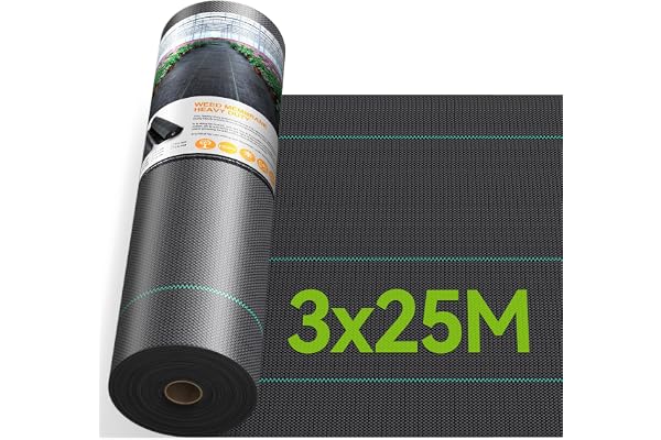 iropro Toile de Paillage 3m x 25m Geotextile,de Paillage Bache Geotextile Toile Anti Mauvaises Herbes Tissu Perméable à l'eau, 90GMS Résiste Rayons UV,Anti Repousse- 75㎡ de Geotextile Noir