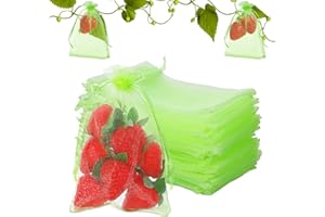 HPMJZ 100 Pcs Fruit Protection Bag 10x15cm Green Organza Gift Bags Medium Garden Plant Protect Insects Barrier Mesh Net Bag for Birthday Party Christmas Candy Mesh Bags Fruits Strawberry Plum Vegetables