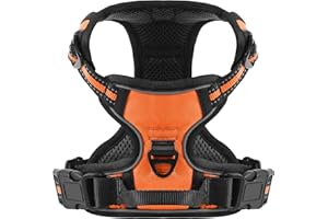 Belababy Dog Harness Small Medium Large No Pull, Adjustable Reflective Front Clip Dog Harness with Easy Control Handle, 2 Metal Rings for Training or Walking, Orange S