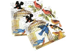 ZELTEN 20 Count Paper Napkins Vintage Floral Pattern,Printting Peony Birds Decorative Decoupage Dinner Tea Party Shower Serviettes, Birdcage