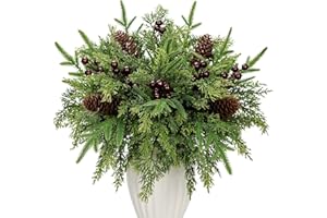 KKSTY Pack of 40 Artificial Pine Branch Pinecones Berry Set, Christmas Foliage Stems Greenery Twigs Faux Pine Cones Berries Picks for Vase DIY Craft Xmas Wreath Garland Home Decor (40, Red Berries)