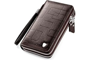 WEIXIER Mens Clutch Bag Handbag Genuine Leather Purse Zipper Long Wallet Business Large Hand Clutch Phone Holder