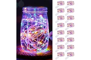 btfarm 16 pezzi 20 LED Mini catena luminosa con batteria piccola, 2 m filo d'argento piccola catena luminosa a batteria, micro catena di luci per interni, Natale, matrimoni, feste, multicolore