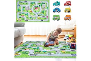 zhongko Auto Spielteppich Kinder 80x150cm Spielteppich Straße Rutschfester Autospielteppich Langlebige Straßenmatte für Spielzeugautos