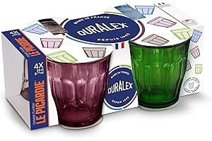 Duralex Lot de 4 verres à boire fabriqués en France Picardie Taille 24 cl Couleurs mélangées : prune, vert, bleu marine, gris