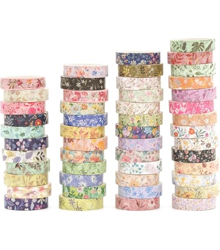 400+ Rouleaux Washi Tape – Assortiment Motifs Feuilles, Avec 6 Distributeurs Empilables, Neuf
