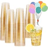 50 Hard Plastic Cups with Metallic Electroplating Coating | PS Reusable Cups for Cocktails, Champagne, Beer, Martinis, Desser