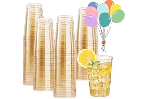Auauraintt Lot De 50 Gobelets Transparents Avec Bord Feuille d'or En Rigide Réutilisables De 280 ml Pour Fête D'anniversaire, Mariage Et événements, Cocktail, Martini, Soda, Dessert