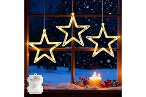 ‎GLOBALINK GlobaLink 3 Stück LED Weihnachtsstern Beleuchtung, Weihnachtsdeko Fenster Timer mit 45 LEDs 8 Modi Batteriebetrieben für den Innen- und Außenbereich Weihnachten, Party, Hochzeit, Garten, Balkon