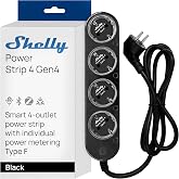 Shelly Power Strip 4 Gen4 Black &ndash; Zigbee and Matter 150cm Type F Socket with 4 Outlets (3680W), Surge Protection, Voice Contr