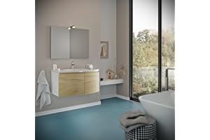 Kiamami Valentina - Mobile lavabo bagno curvo 80 cm scocca bianco r ante rovere miele | Garda
