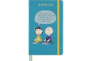 Moleskine - Peanuts Agenda Hebdomadaire 2025 2026, Agenda 2025-2026 18 Mois avec Couverture Rigide, Fermeture Élastique et Autocollants Thématiques, Format Large 13 x 21 cm