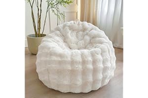 LIFEREVO Fluffy Faux Rabbit Fur Bean Bag Cover (No Filler), Big Luxury Fuzzy Stuffed Animal Storage Bubble Large Bean Bag Chair Home Decor, Comfy Shaggy Furry Beanbag Cover Kids Girls Adults, Beige