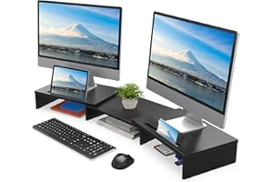 FITUEYES Réhausseur d'Écran en Bois,Support de Moniteur,Support d'Ordinateur Portable,PC,TV,Imprimante - pour 2 Moniteurs - avec Support de Téléphonre,Tablette, 79-111,2x27x10,6 cm