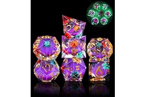 SIQUK 7 Pezzi Poliedrici Set Dadi da Gioco Luminosi Con Nucleo Liquido - D4 D6 D8 D10 D12 D20 D% in Resina per DND RPG MTG
