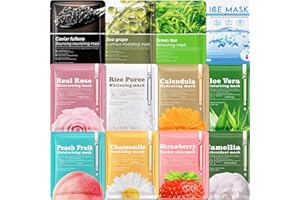 NAILGELER 12 Pack Tuchmasken Set, Daily Care Gesichtsmasken, Hautpflege Feuchtigkeitsspendende Masken für verschiedene Hautbedürfnisse, spa Hautpflege, beruhigt, Hydrat