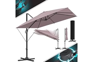 KESSER® Sonnenschirm Ampelschirm Sun XL 300 x 300 cm Inkl. Abdeckung +Windsicherung Drehbar Neigbar Kippbar Marktschirm Groß 360° Rotation, Gartenschirm mit Kurbel Sonnenschutz UV50+, Taupe