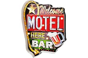 DiiliHiiri Cartel Retro Luminoso Motel Hotel Bienvenidos Estilo Vintage Letrero Metálico Artesania Accesorios para Decoración Hogar de los Años 50 Bar