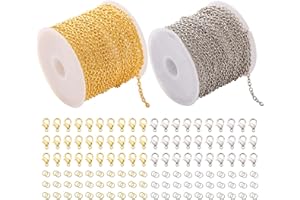 QUHEEE Catena a maglia fai da te Catena a maglia per la fabbricazione di gioielli fabbricazione di gioielli catena di massa con 120 anelli e 60 chiusure a moschettone per la fabbricazione di gioielli fai da