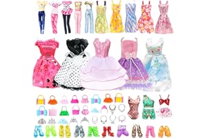 XERTEAM 42 pcs Ropa y Accesorios para Muñecas, 7 Faldas + 2 Conjuntos de Pantalones de Manga Corta + 1 Bañador+6 Coronas + 6 Collares + 10 Bolsos + 10 Pares de Zapatos para 11.5 Pulgadas 30 cm