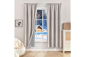 Runyéla 100% Verdunklungsvorhänge Thermovorhänge Kälteschutz Gardinen mit Kräuselband 175 x 140 cm (HxB) 2er Set Leinenoptik Vorhänge Blickdicht Grauweiß, Schiebegardinen Wohnzimmer Curtain