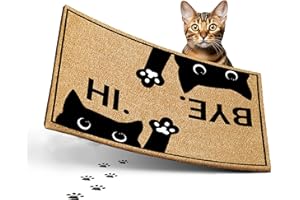 ElbFuchs® Felpudo Divertido 60x40 cm | Coco Duradero y Antideslizante – para Entrada (Hi Bye Gatos)