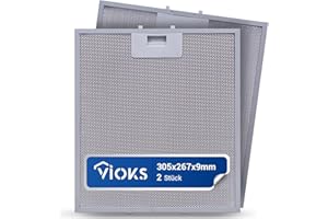 VIOKS 2 filtros de grasa de metal para campana extractora, 305 x 267 x 9 mm, repuesto para AEG 405525042/9 Elica GRI0009219A KIT0010805 – Filtro de metal para campana extractora Whirlpool Elica AEG