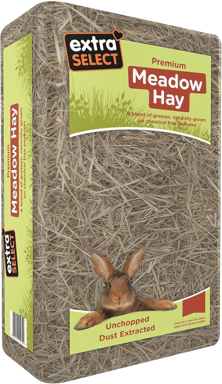 Extra Select Premium Meadow Hay for Small Animals - UK Sourced ideal Rabbit Food, Hay for Guinea Pigs, Hedgehogs, etc - 1kg