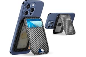 TUCCH Regulowany uchwyt na karty, 5 uchwytów na karty ze skóry syntetycznej RFID Magnetyczny portfel okienko ID Wszystko w jednym dla iPhone 16/15/14/13/12 nie dla 13/12 Mini - czarne włókno węglowe